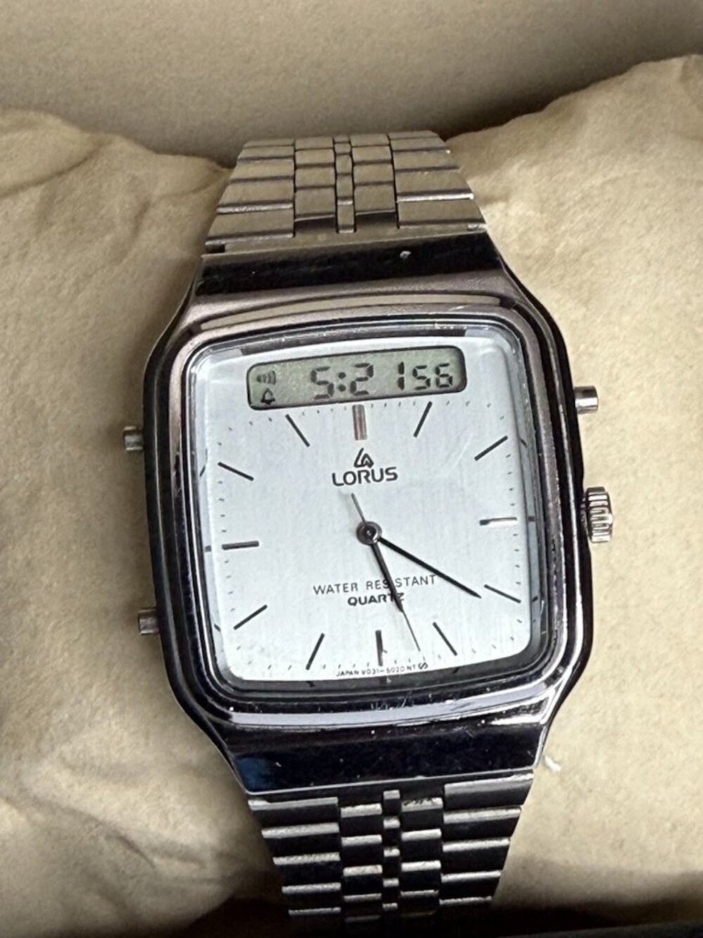 RARE Vintage 1980's Lorus by Seiko V031 Ana-Digi Watch Silver Dial Orig Bracelet